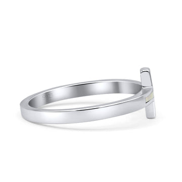 Sideways Cross Fashion Petite Dainty Thumb Statement Ring Lab Created White Opal 925 Sterling Silver
